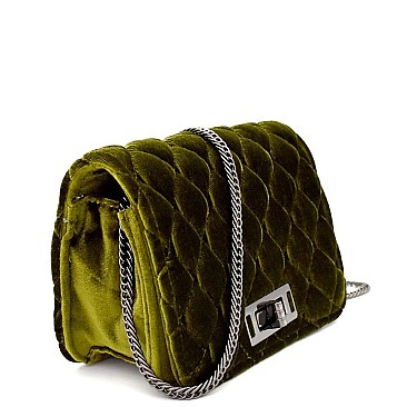 87410-LP Quilted Velvet Cross Body Shoulder Bag