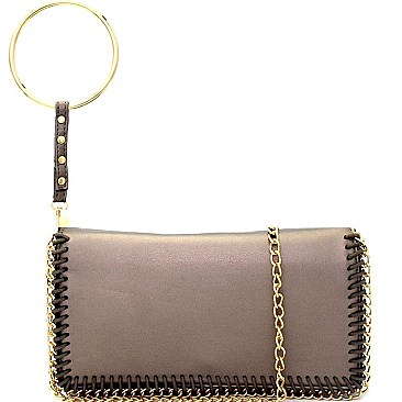 87451-LP Ring Handle Chain Accent Versatile Shoulder Bag