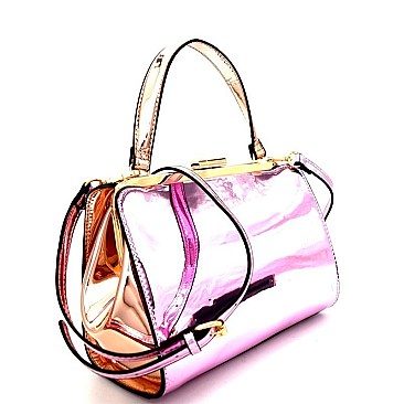 87492-LP Color Block Metallic Frame Satchel