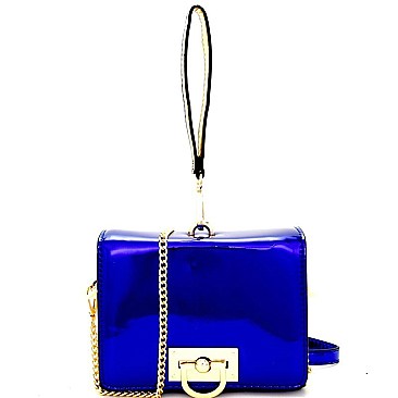 87493-LP Color Block Metallic Flap Cross Body with Wrist Strap