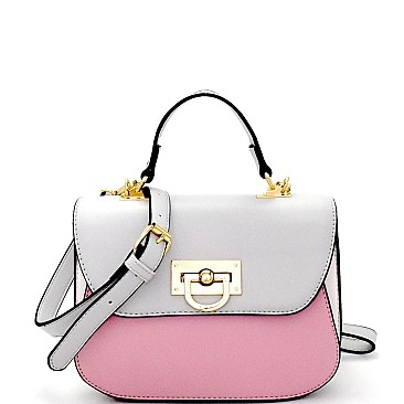 87563-LP Flip-Lock Accent Color Block Shoulder Bag