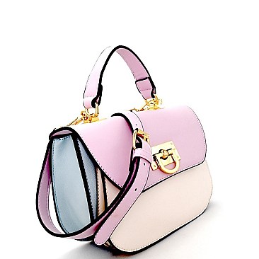 87563-LP Flip-Lock Accent Color Block Shoulder Bag