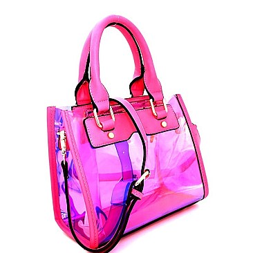 87613-LP Hologram Clear Structured Medium Satchel