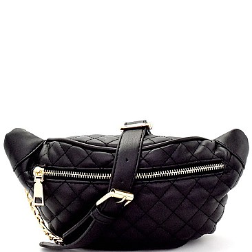 87671-LP Chain Accent Quilted Fashion Fanny Pack