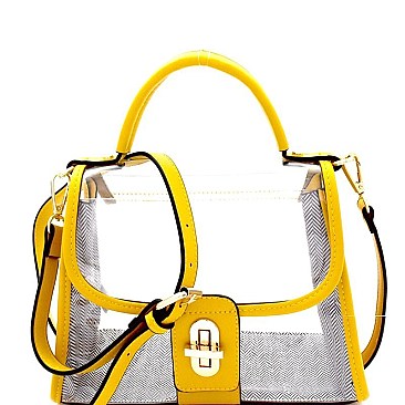 Turn-Lock Accent Transparent Clear Flap Satchel MH-87704