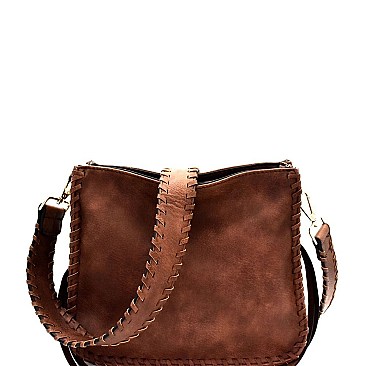 Whipstitched Bohemian Bucket Messenger Shoulder Bag