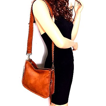 Whipstitched Bohemian Bucket Messenger Shoulder Bag