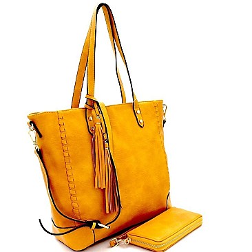 Tassel Accent Whipstitched Tote Wallet SET MH-87733