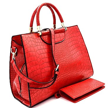 Crocodile Print 3-Compartment Satchel Wallet SET  MH-87751