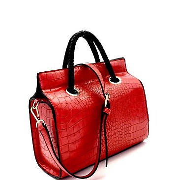 Croco Print Leatherette Boxy 2Way Bag