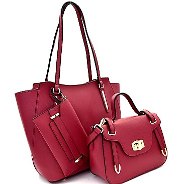 Turn-Lock Satchel Classy 3 in 1 Tote SET MH-87799