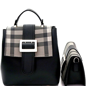 Buckle Accent Plaid 2 in 1 Convertible Backpack Cross Body SET MH-87801