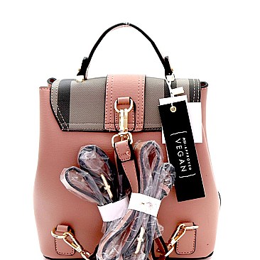 Buckle Accent Plaid 2 in 1 Convertible Backpack Cross Body SET MH-87801