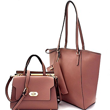 Turn-Lock Satchel Classy 3 in 1 Tote Value SET MH-87802