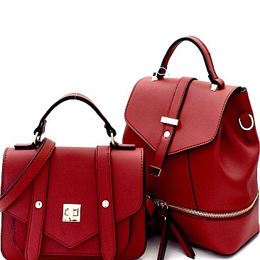 Turn-Lock Satchel 2 in 1 Fashion Backpack SET MH-87805
