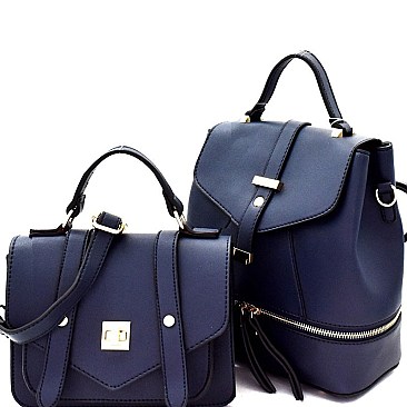 Turn-Lock Satchel 2 in 1 Fashion Backpack SET MH-87805