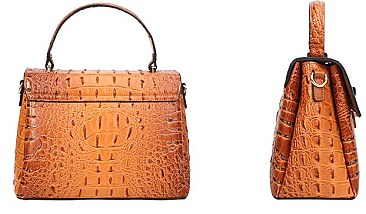 2 in 1 Crocodile Medium Flap Shoulder Bag Wallet Set