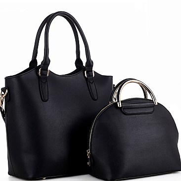 Trendy Metal Handle Dome-Satchel 2 in 1 Tote Value SET MH-87824
