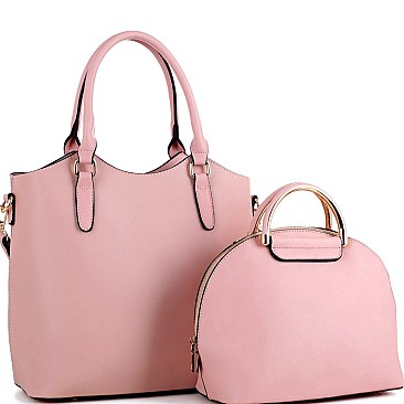 Trendy Metal Handle Dome-Satchel 2 in 1 Tote Value SET MH-87824