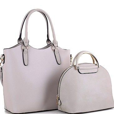 Trendy Metal Handle Dome-Satchel 2 in 1 Tote Value SET MH-87824