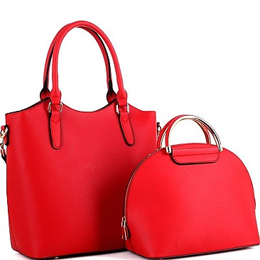 Trendy Metal Handle Dome-Satchel 2 in 1 Tote Value SET MH-87824