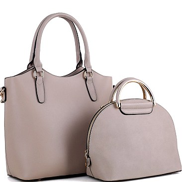 Trendy Metal Handle Dome-Satchel 2 in 1 Tote Value SET MH-87824