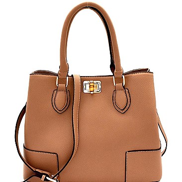 Bamboo Turn-Lock Structured 2-Way Satchel MH-87873