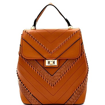 Chevron Pattern Whipstitched Patchwork Backpack MH-87885