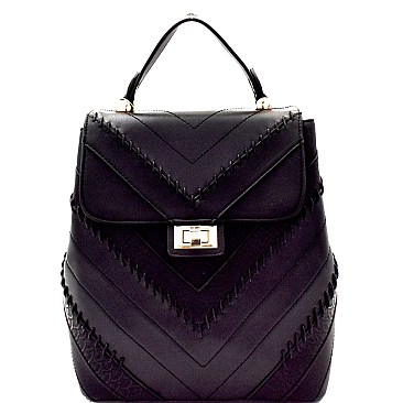 Chevron Pattern Whipstitched Patchwork Backpack MH-87885