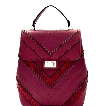 Chevron Pattern Whipstitched Patchwork Backpack MH-87885