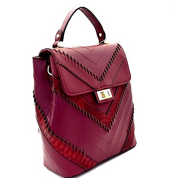 Chevron Pattern Whipstitched Patchwork Backpack MH-87885