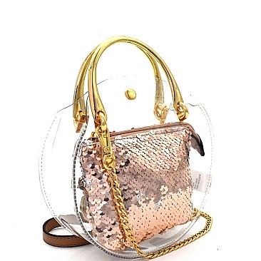 Transparent Clear 2 in 1 Round Cross Body with Sequin Pouch MH-87900