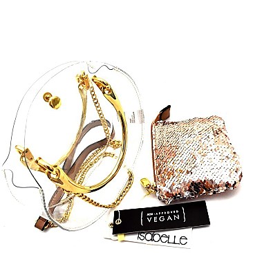 Transparent Clear 2 in 1 Round Cross Body with Sequin Pouch MH-87900