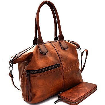 Two-Tone Rustic 2-Way Satchel Wallet SET MH-87902