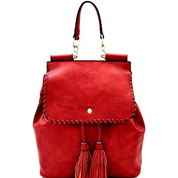 Tassel Accent Whipstitched Fashion Backpack MH-87945