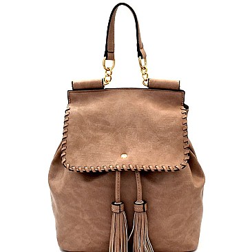 Tassel Accent Whipstitched Fashion Backpack MH-87945