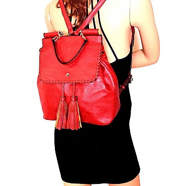 Tassel Accent Whipstitched Fashion Backpack MH-87945