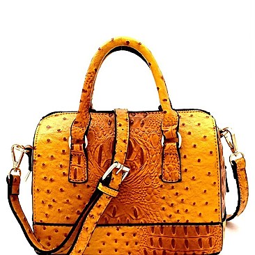 Ostrich Embossed Medium 2-Way Boston Satchel MH-87950