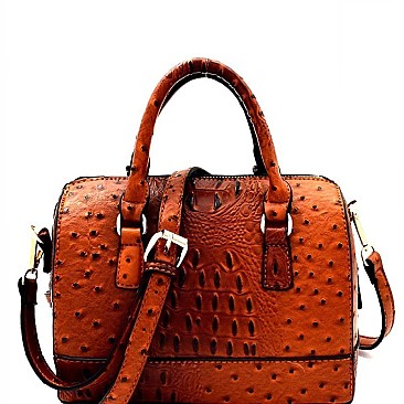 Ostrich Embossed Medium 2-Way Boston Satchel MH-87950