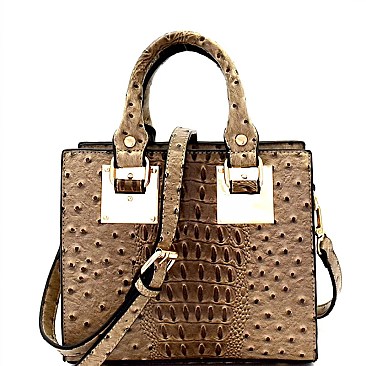 Ostrich Embossed Medium 2-Way Structured Satchel MH-87951