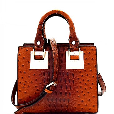 Ostrich Embossed Medium 2-Way Structured Satchel MH-87951