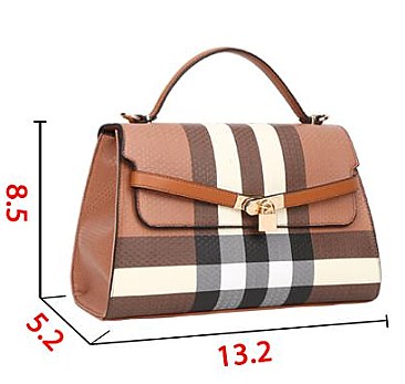 2 in 1 Plaid Pad-Lock Monogram Satchel Set