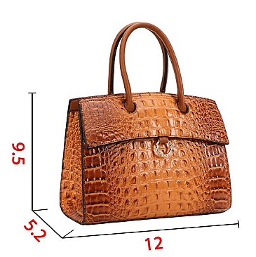 2 in 1 Ring Accent Crocodile Satchel Bag Wallet Set