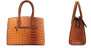 2 in 1 Ring Accent Crocodile Satchel Bag Wallet Set