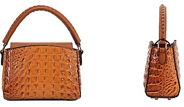 2 in-1 V- Accent Croc Satchel Purse / Wallet Set