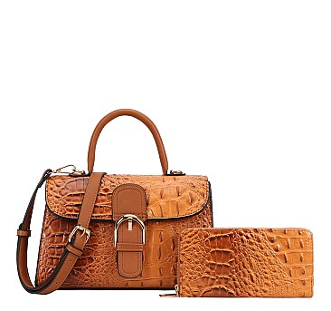 2 in 1 Crocodile Flap Satchel - Wallet Set