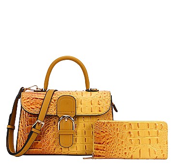 2 in 1 Crocodile Flap Satchel - Wallet Set