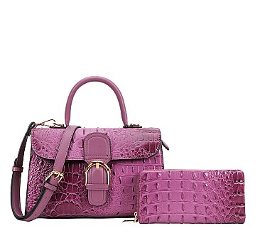 2 in 1 Crocodile Flap Satchel - Wallet Set