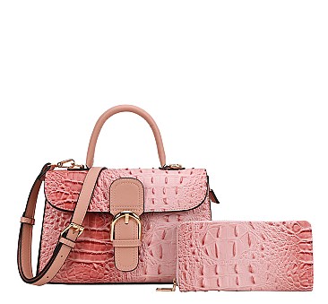 2 in 1 Crocodile Flap Satchel - Wallet Set