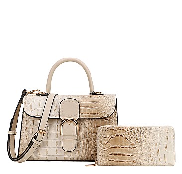 2 in 1 Crocodile Flap Satchel - Wallet Set